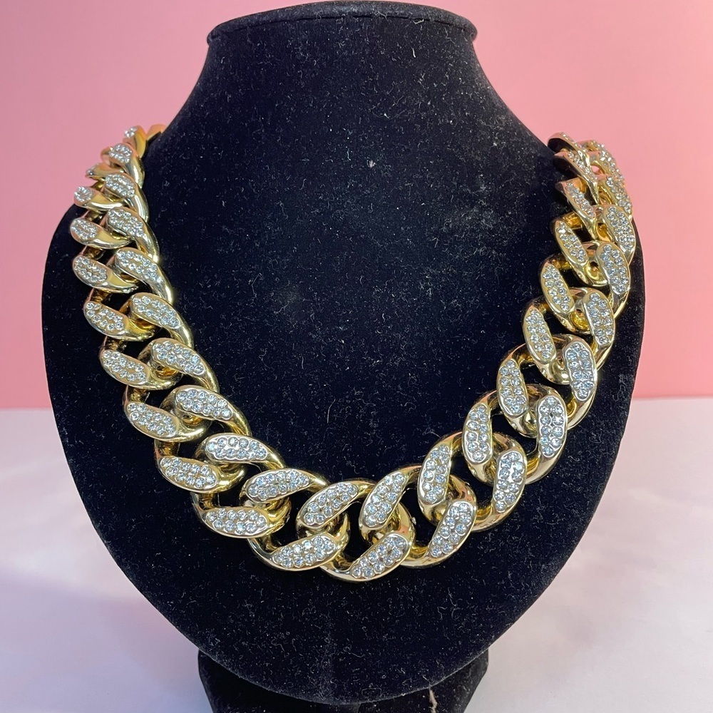 J. Elise Boutique New Trendy Gold Crystal Pave Chunky Chain Necklace